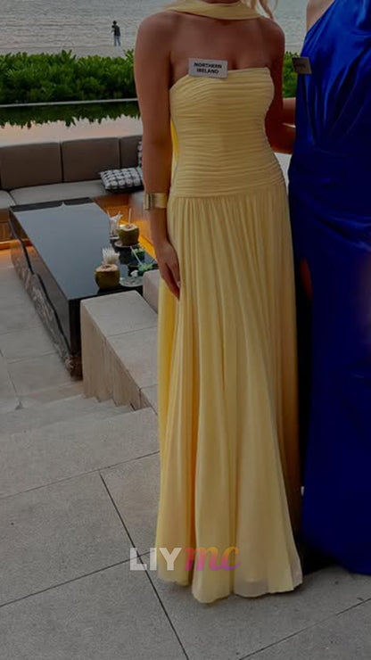 Strapless Ruched Maxi Dress with Scarf