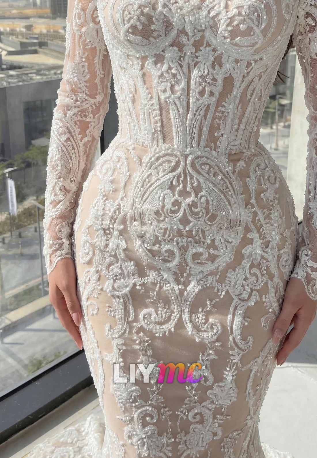 Long Sleeve Lace Corset Mermaid Gown