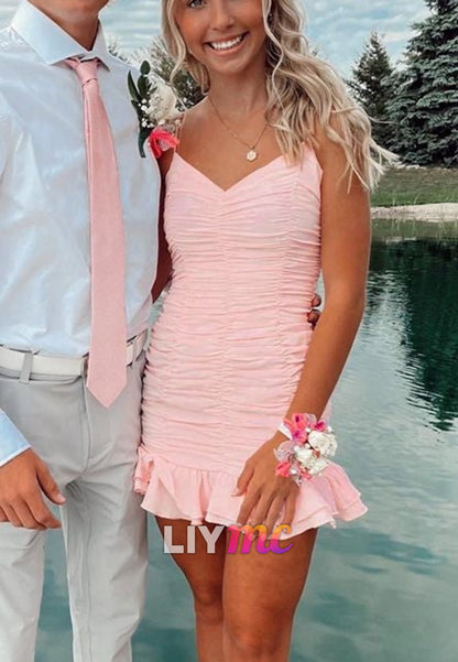 Ruched Bodycon Homecoming Dress with Ruffles