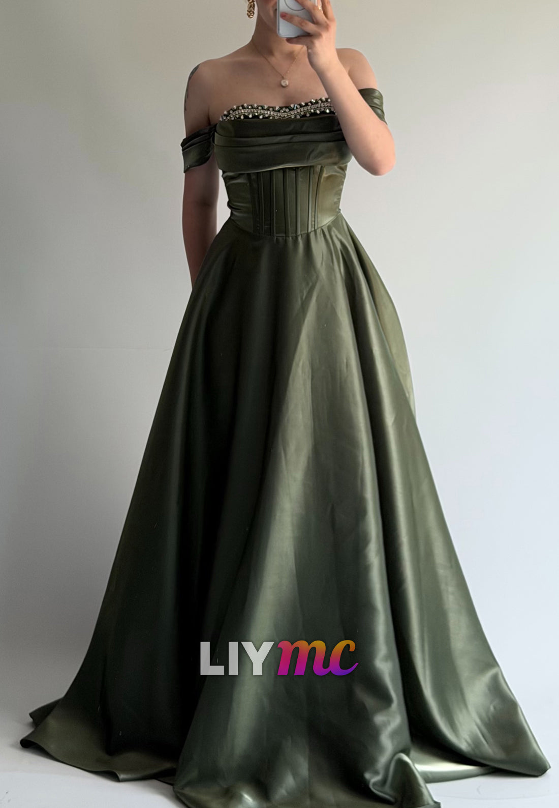 Off-the-Shoulder Corset A-Line Gown