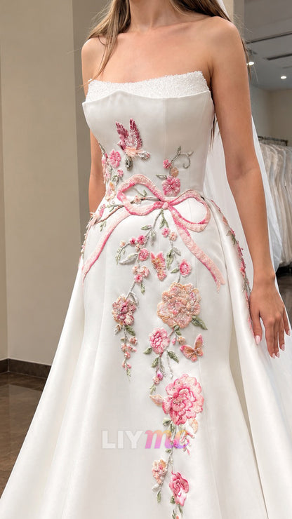 Strapless Floral Embroidered Mermaid Gown