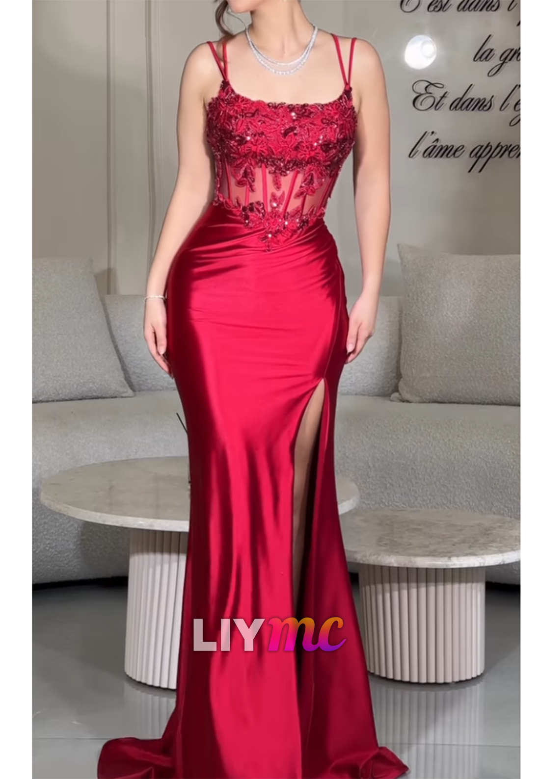 Beaded Illusion Corset Mermaid Prom Dress with Slit