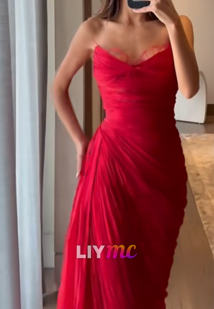 Asymmetrical Pleated Spaghetti Strap Maxi Dress