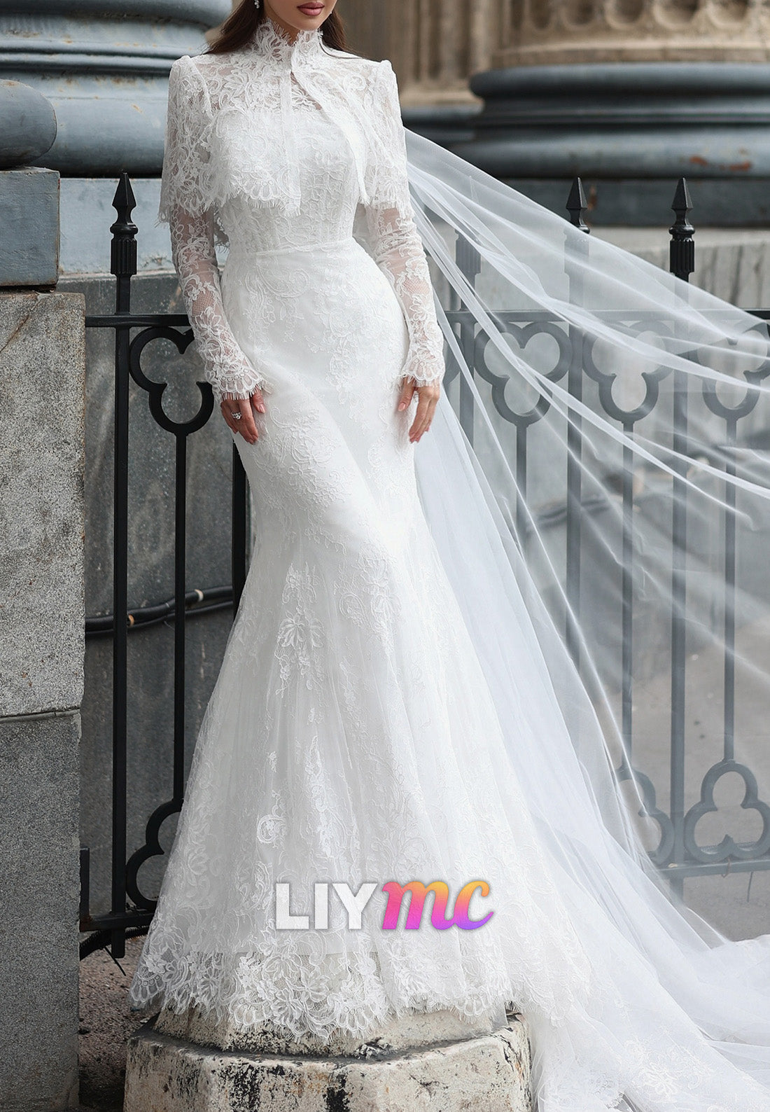Lace Mermaid Wedding Dress with Capelet