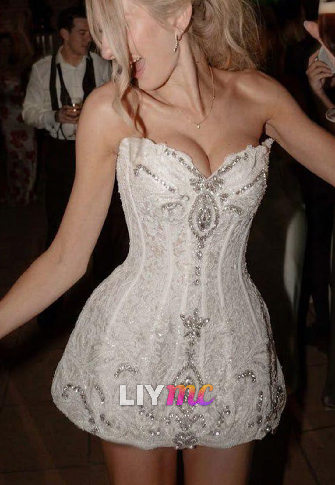 Strapless Beaded Corset Bubble Mini Dress