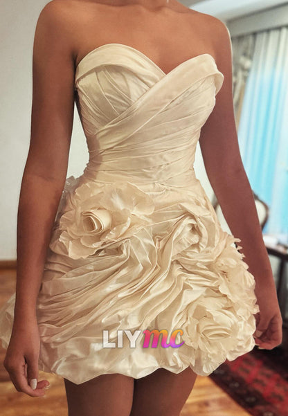Strapless Sweetheart Mini Dress with 3D Rosette Skirt