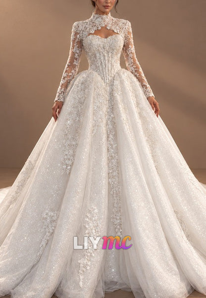 Glitter Lace Ball Gown Wedding Dress with Jacket