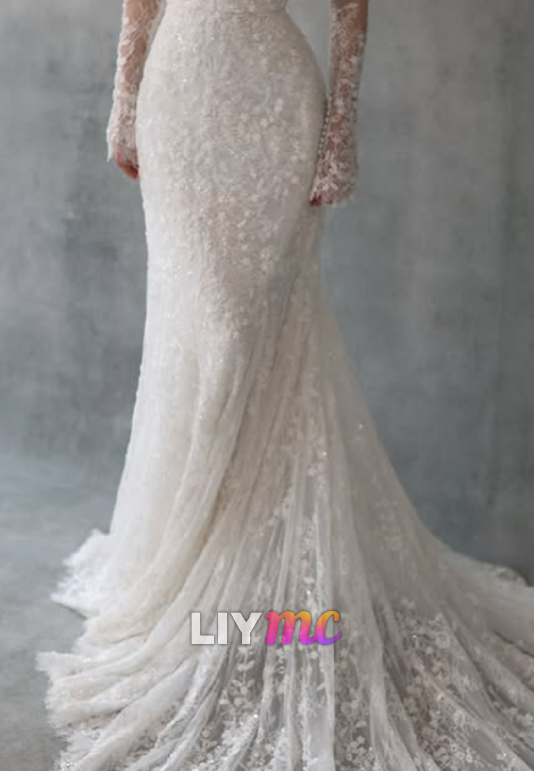 Lace High Neck Mermaid Wedding Dress with Train