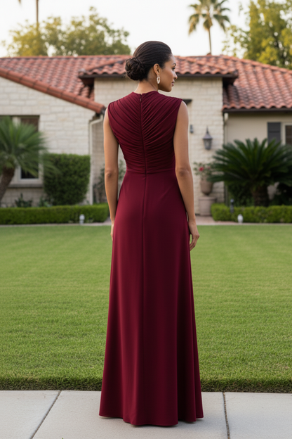 Asymmetrical Ruched High-Neck Evening Gown