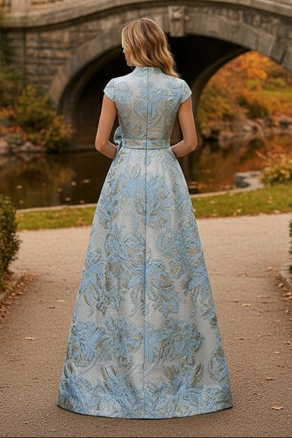Jacquard Gown with Embroidered Underdress & Overskirt