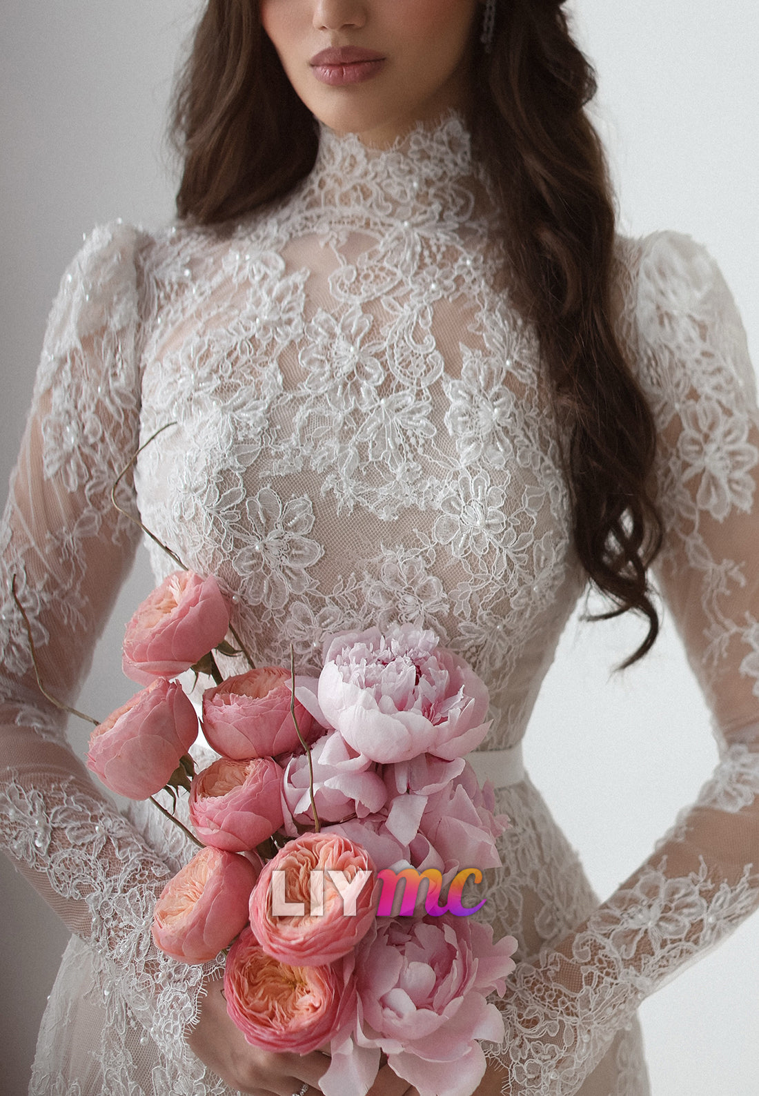 High-Neck Long Sleeve Lace A-Line Wedding Dress