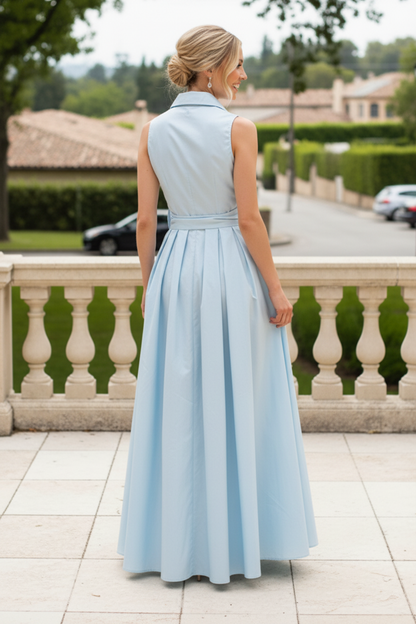 Sleeveless Collared Maxi Shirt Dress with Sash