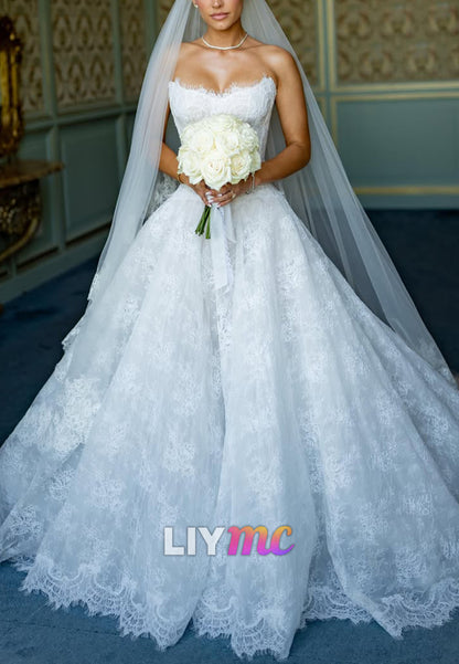 Strapless Lace Ball Gown Wedding Dress with Train