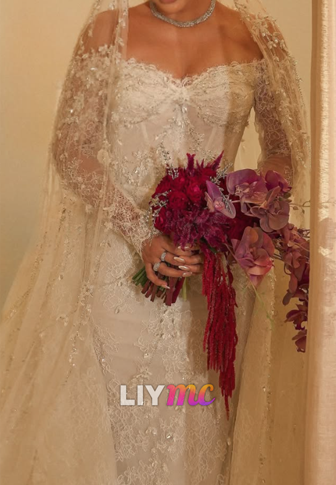 Lace Mermaid Wedding Dress with Overskirt