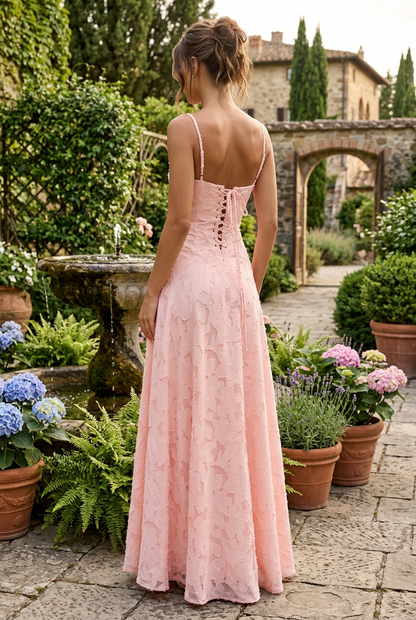 Textured A-Line Maxi Dress with Lace-Up Back