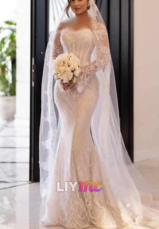 Off-the-Shoulder Lace Mermaid Wedding Dress