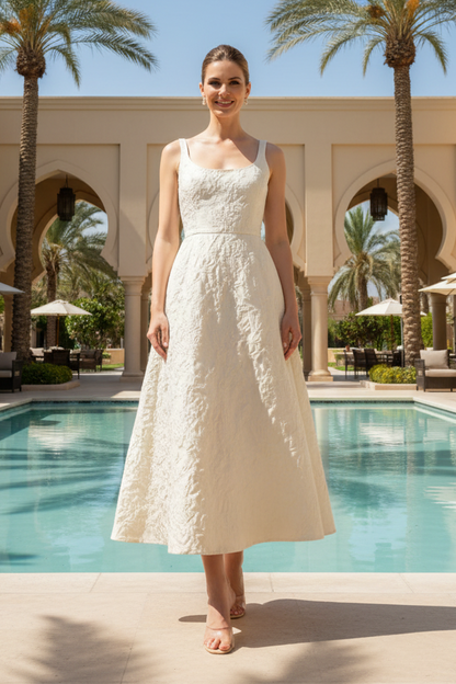 Textured Jacquard Sleeveless A-Line Midi Dress