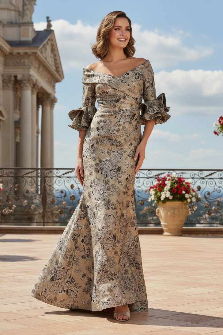 Off-The-Shoulder Jacquard Mermaid Gown
