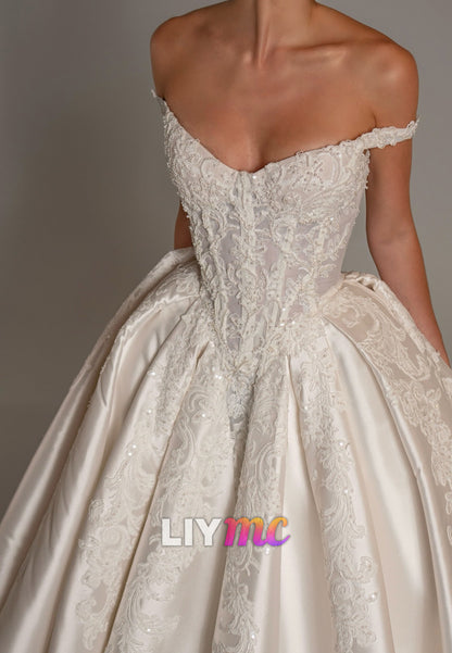 Corset Ball Gown Wedding Dress with Lace Appliques