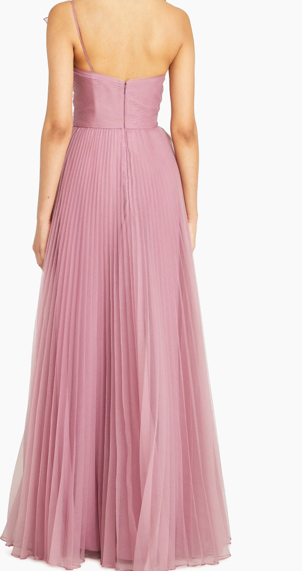 One-Shoulder Pleated Chiffon Evening Gown