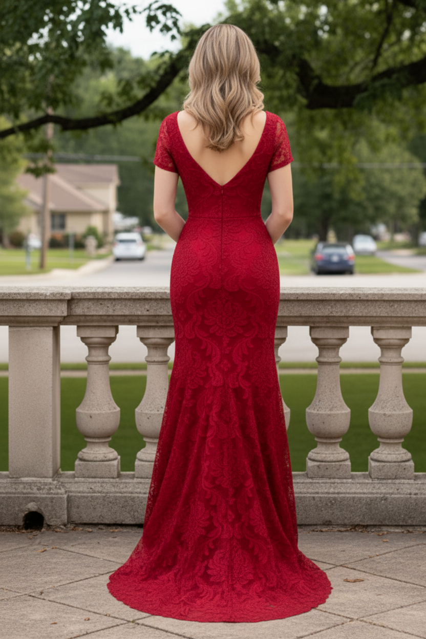 Embroidered Lace Mermaid Evening Dress