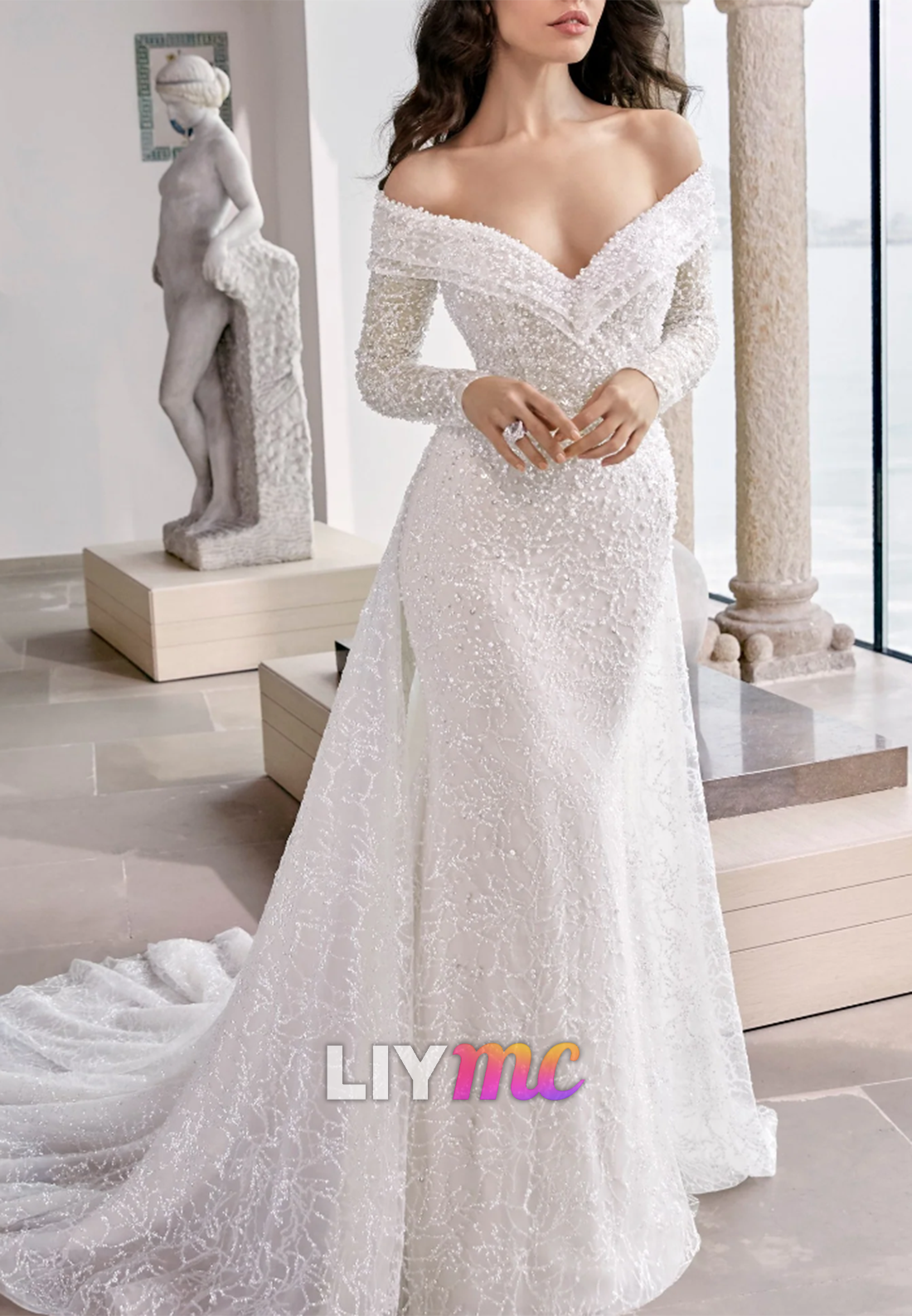 Off-the-Shoulder Long Sleeve Mermaid Wedding Dress