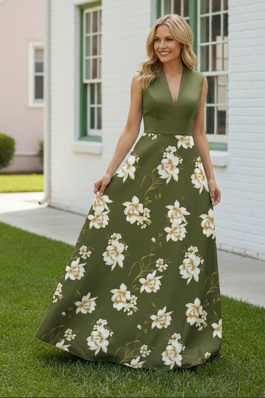 Floral Print Sleeveless A-Line Evening Gown