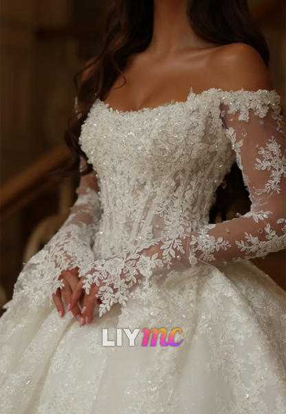Off-Shoulder Lace Corset Ball Gown Wedding Dress