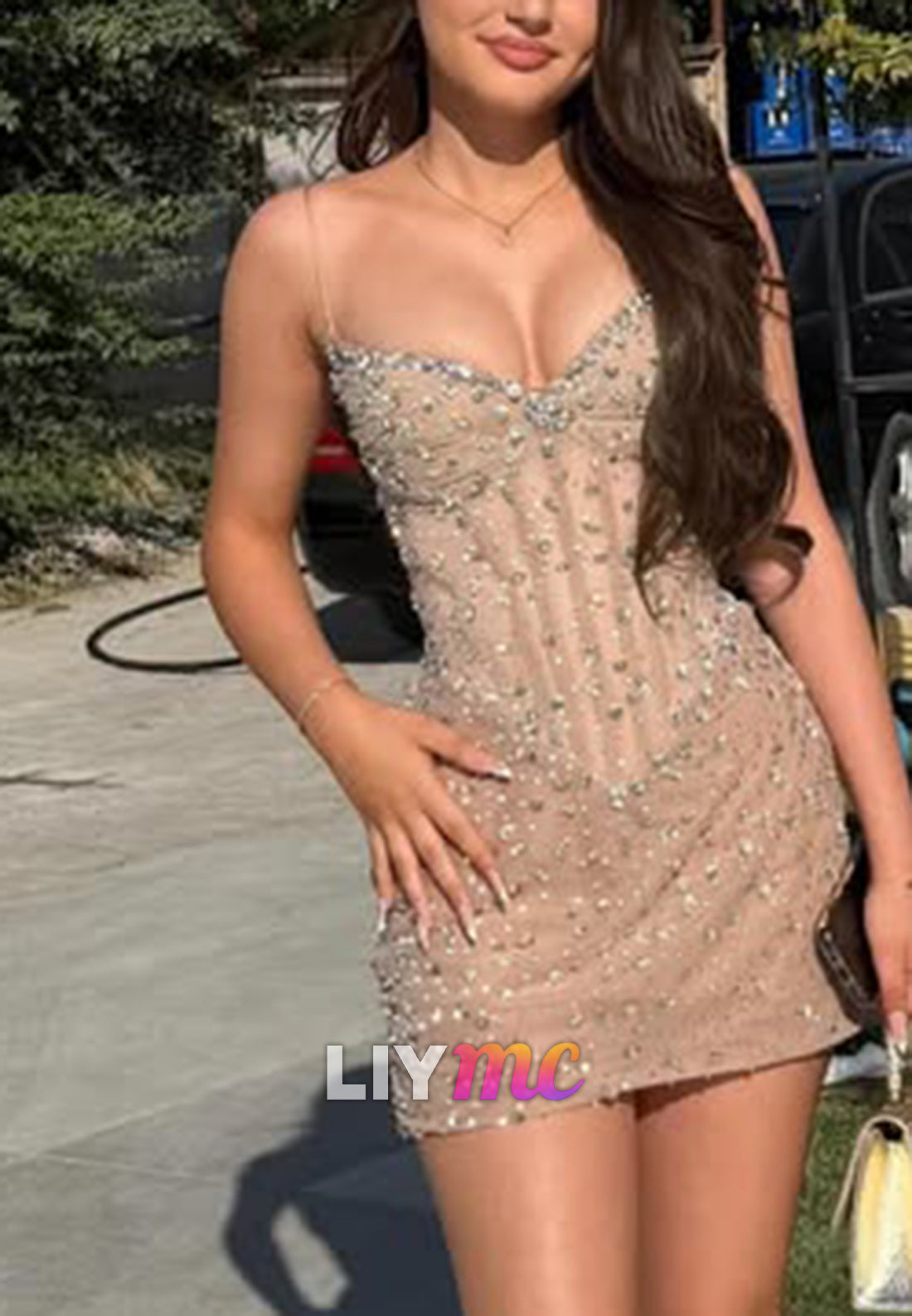 Rhinestone Embellished Corset Mini Dress