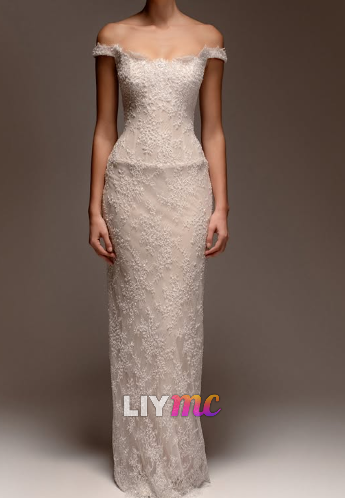 Off-the-Shoulder Lace Sheath Wedding Dress