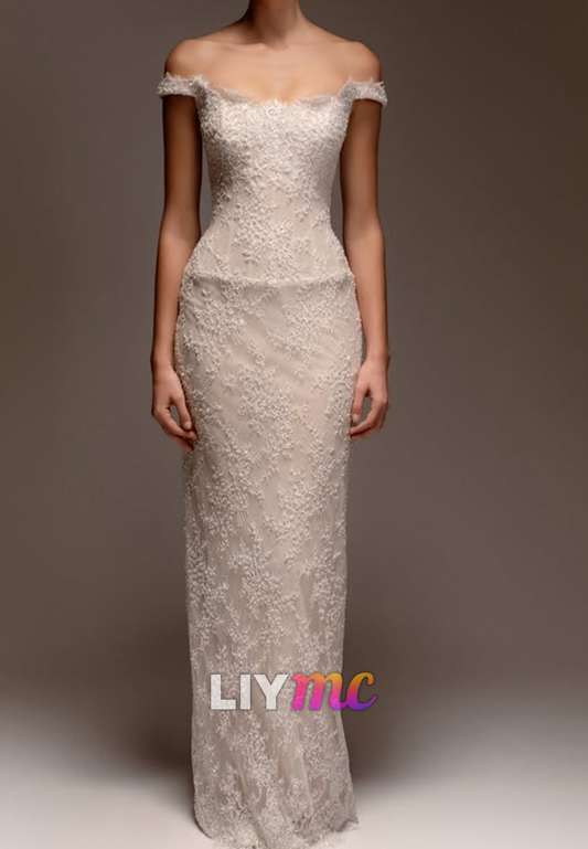 Off-the-Shoulder Lace Sheath Wedding Dress