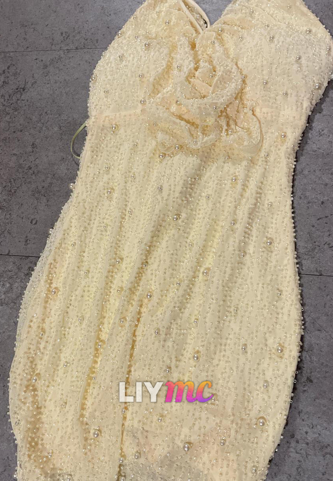 Pearl Embellished Halter Cowl Neck Bodycon Dress