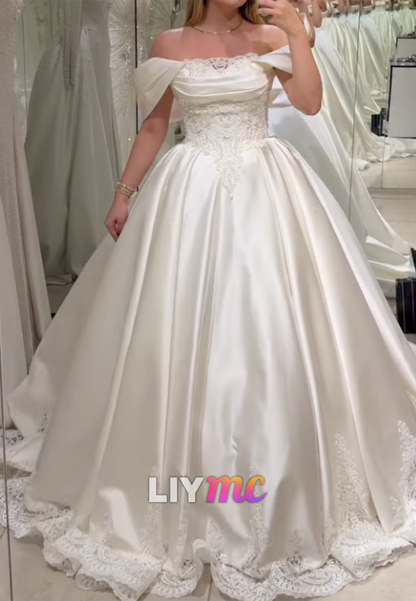 Off-the-Shoulder Lace and Satin Ball Gown