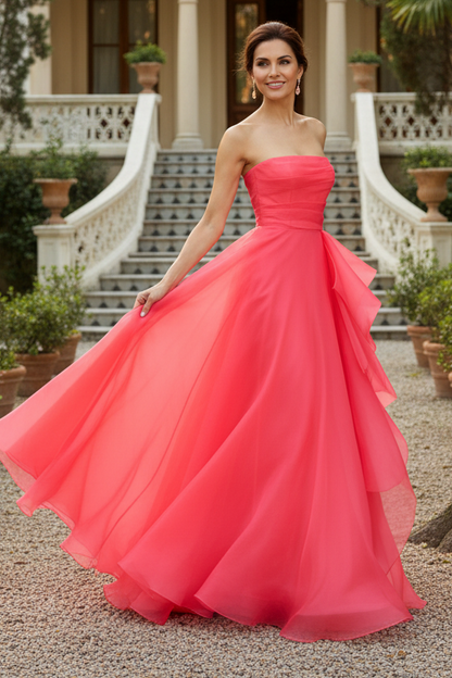 Strapless Organza Gown with Cascading Ruffles
