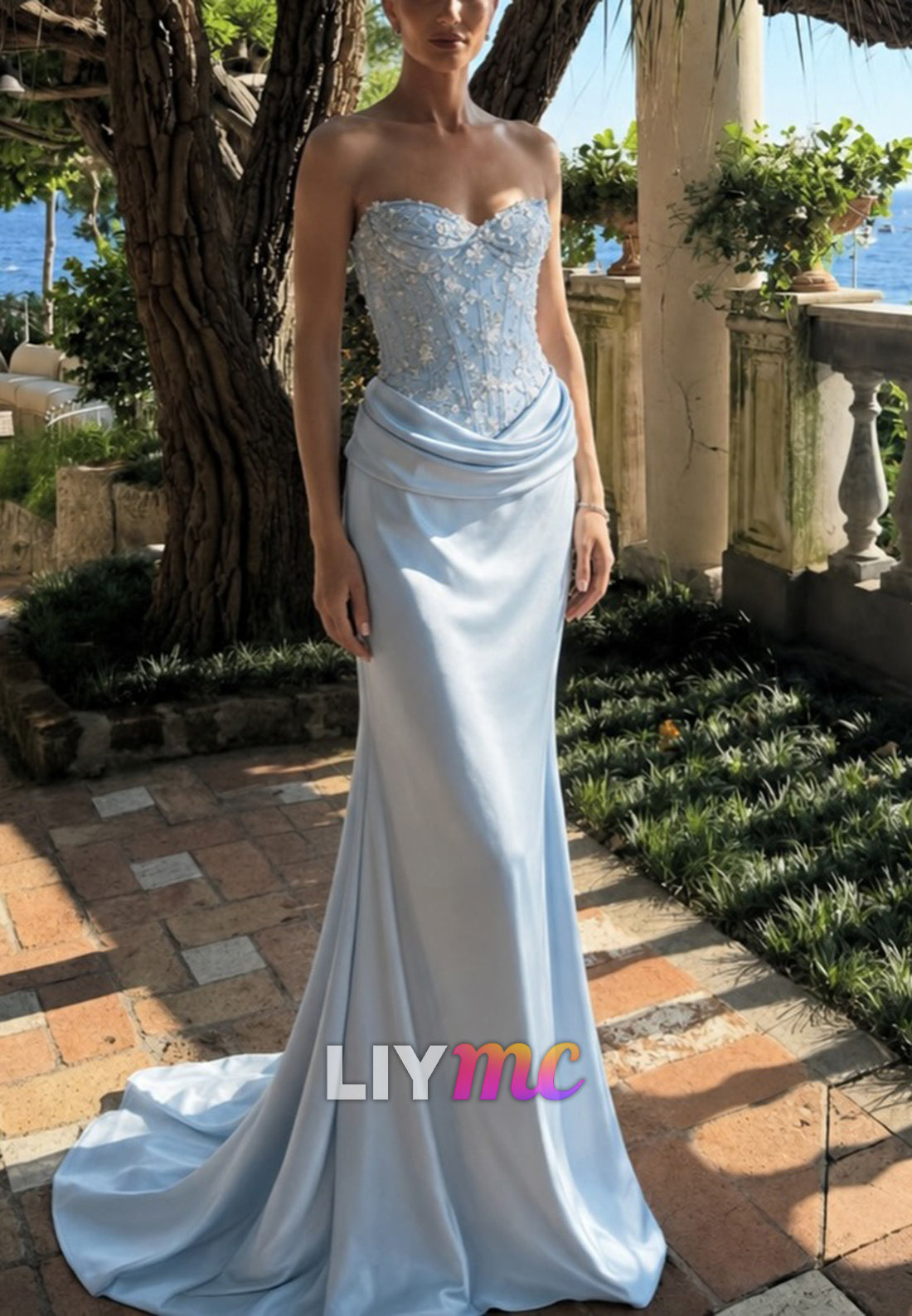 Strapless Embellished Corset Satin Gown