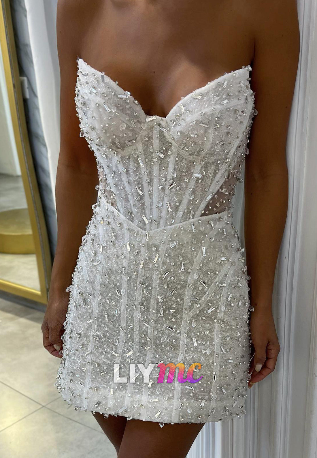 Strapless Crystal Beaded Corset Mini Dress