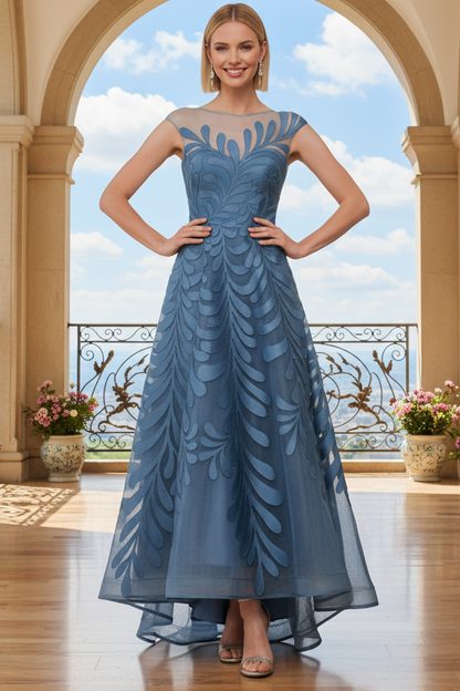 Illusion Neck High-Low A-Line Evening Dress