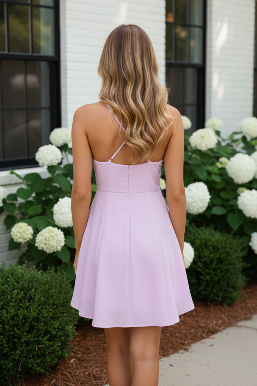 Ruffled Chiffon Sweetheart Mini Dress