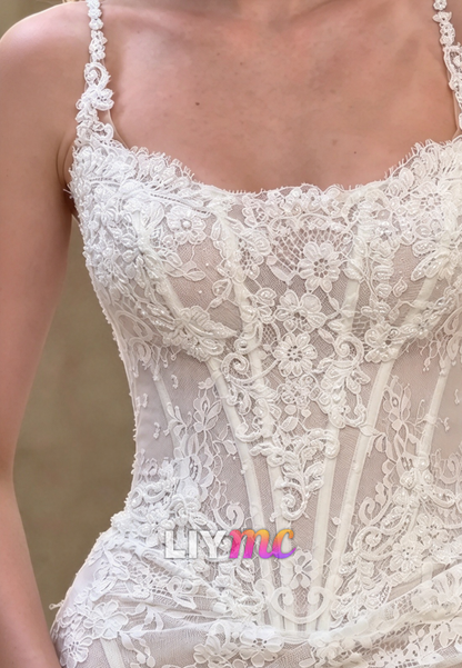 Lace Corset Mermaid Wedding Dress with Gloves