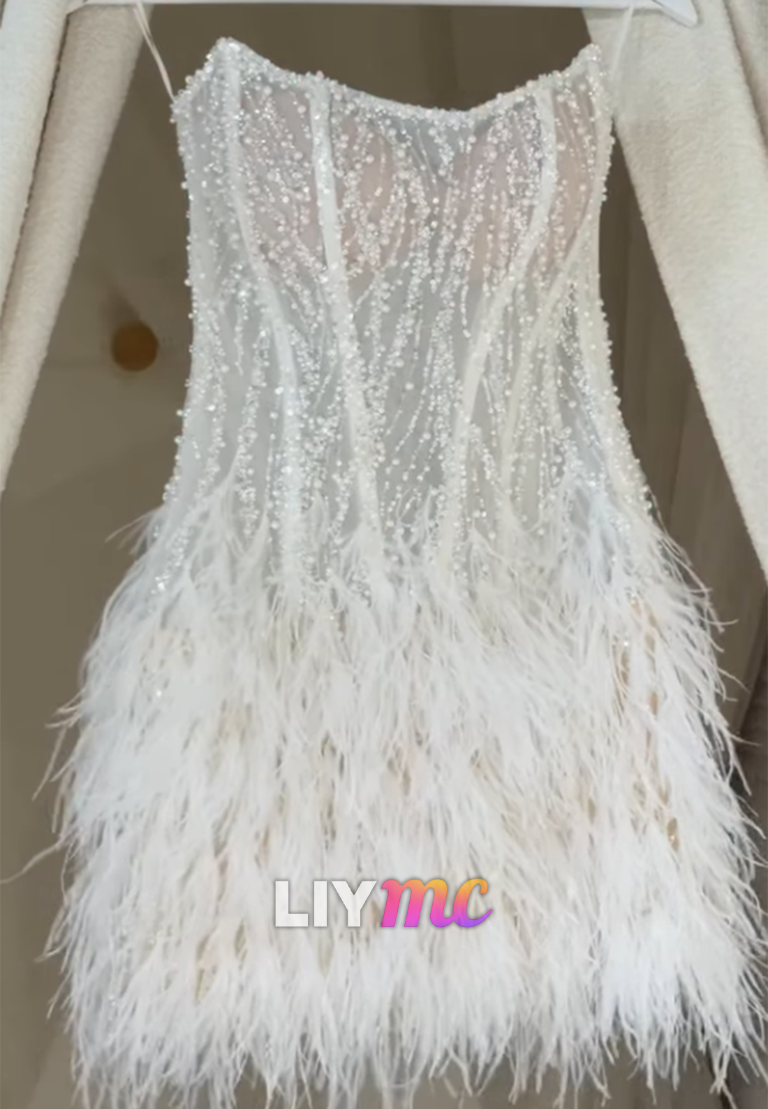 Beaded Corset Feather Mini Dress