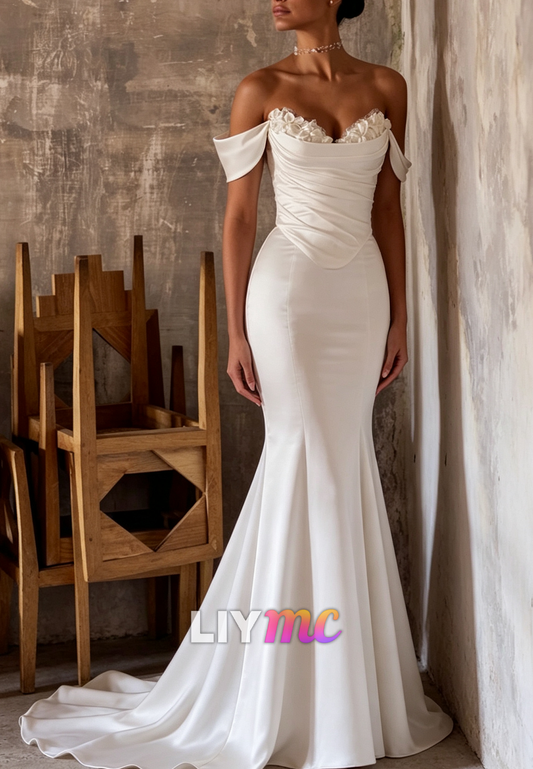 Off Shoulder Mermaid Wedding Dress with Lace Up Back