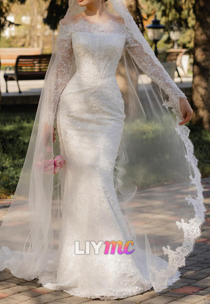 Off-the-Shoulder Lace Mermaid Wedding Dress