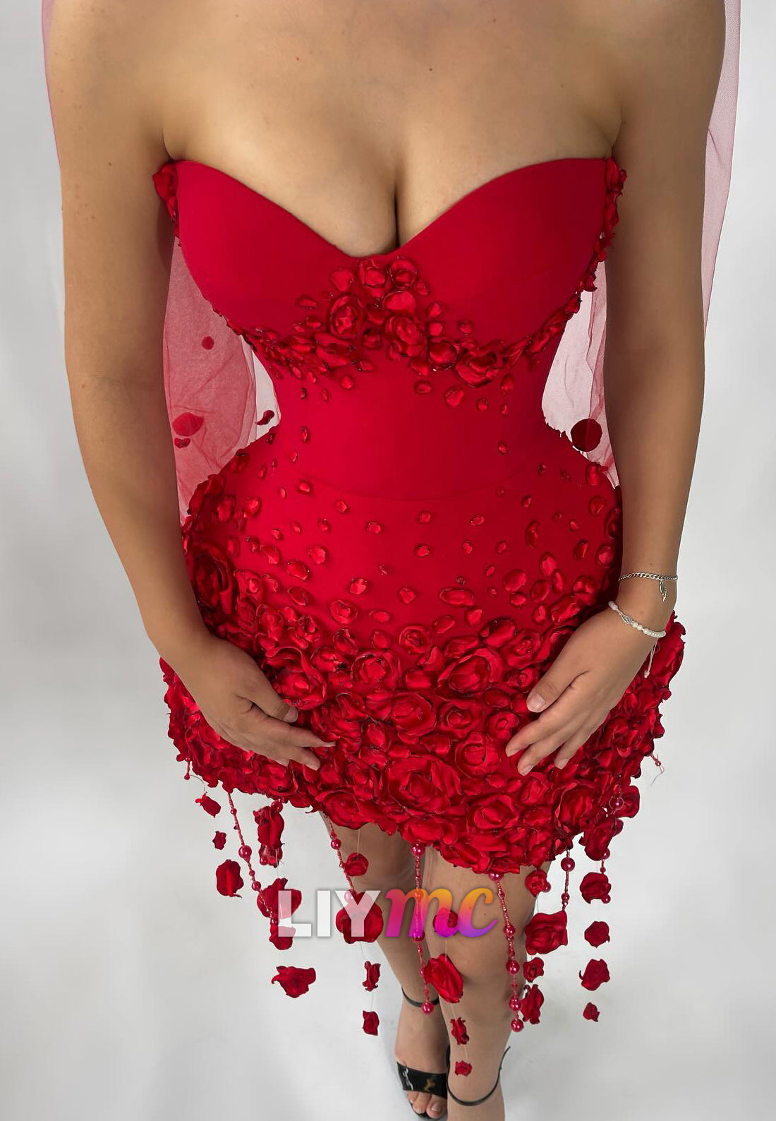 Strapless 3D Flower Bubble Skirt Mini Dress