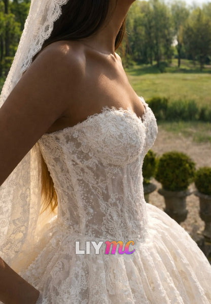 Strapless Lace Sweetheart Ball Gown Wedding Dress