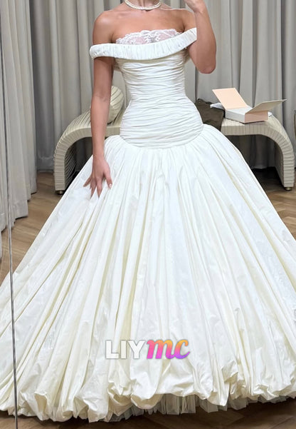 Ruched Drop-Waist Ball Gown Wedding Dress