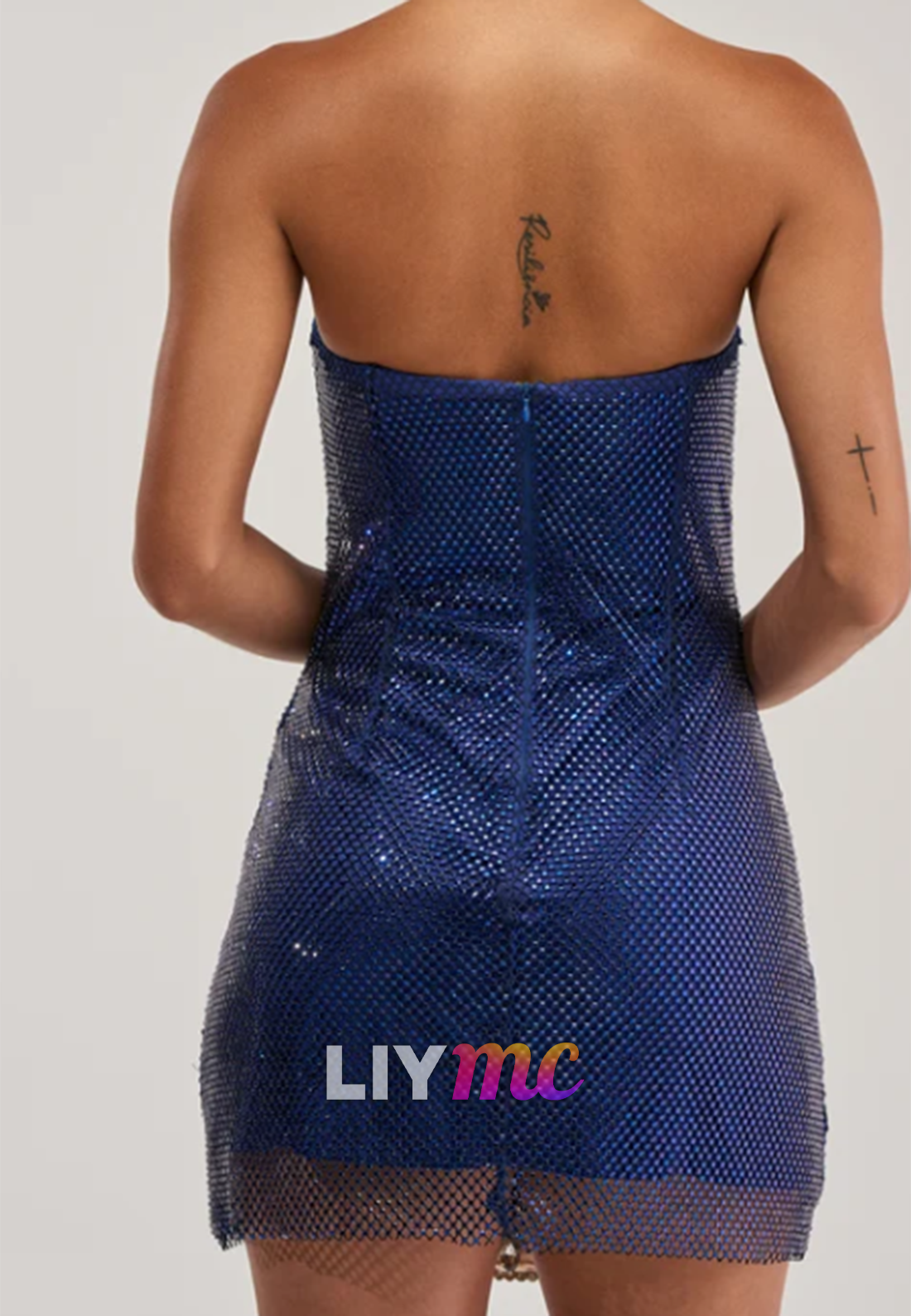 Strapless Rhinestone Mesh Mini Bodycon Dress