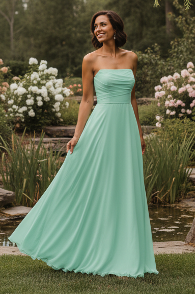 Strapless Chiffon A-Line Evening Dress with Pockets
