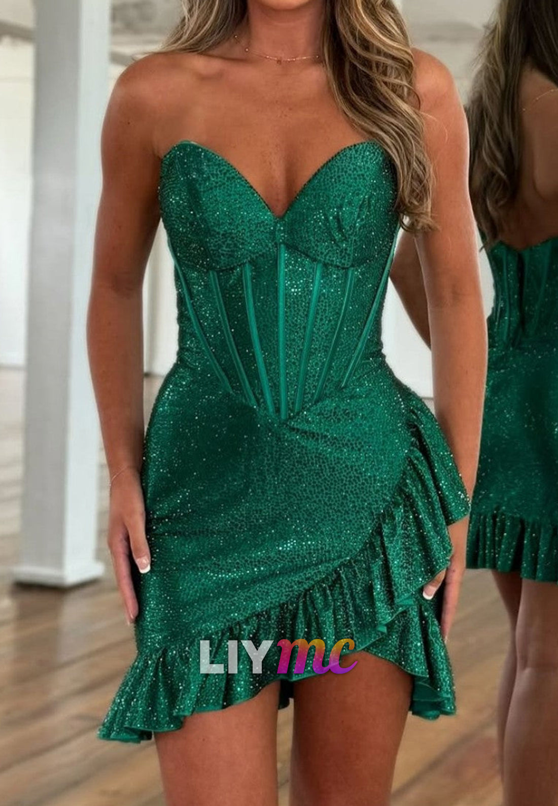 Strapless Sweetheart Corset Ruffled Mini Dress