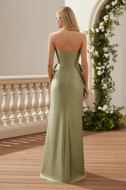 Strapless Draped Satin Column Gown