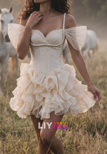 Corset Mini Dress with Flutter Sleeves and Ruffled Skirt